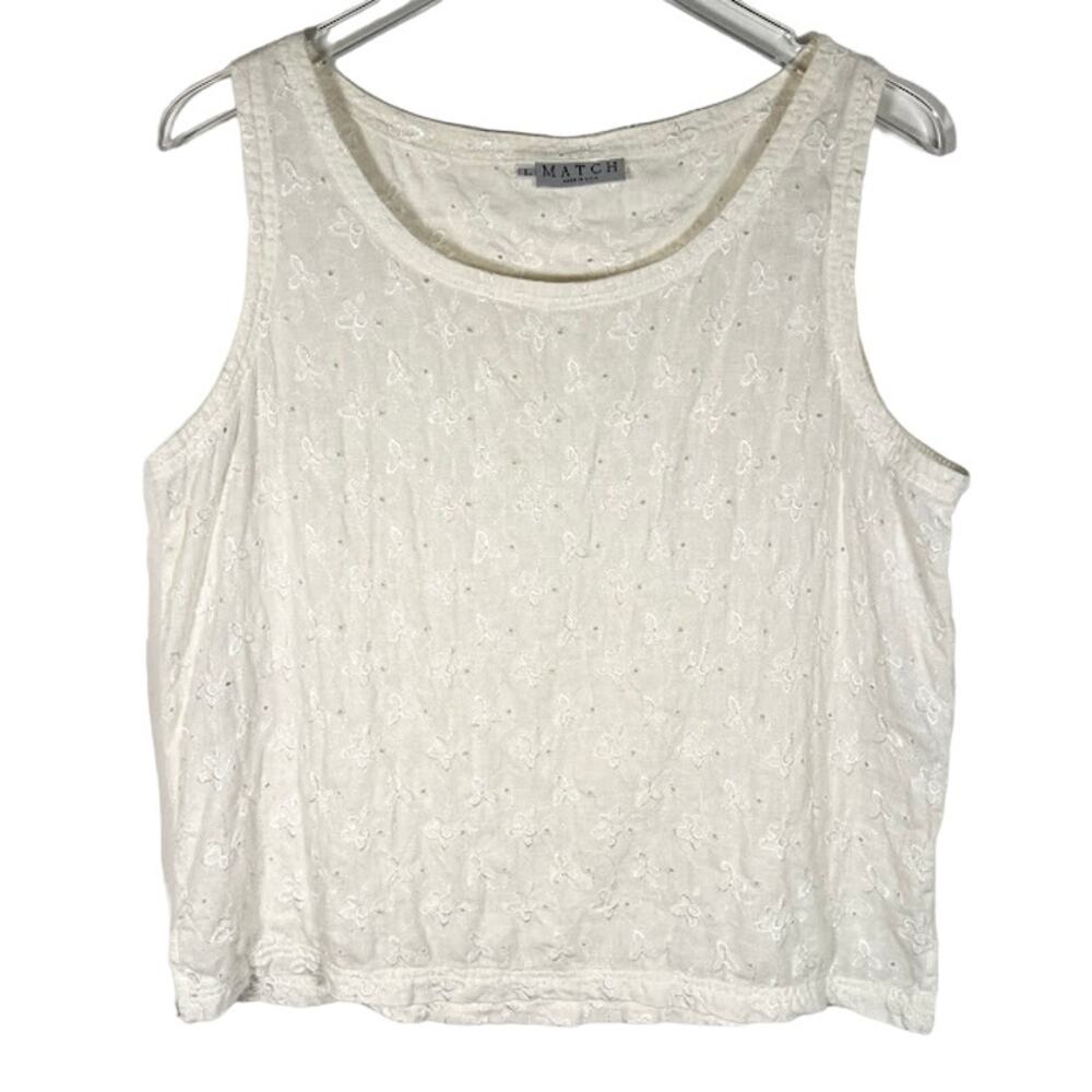 Match Women's Eyelet Embroidered Floral Tank Top L Sleeveless Boxy Made in USA